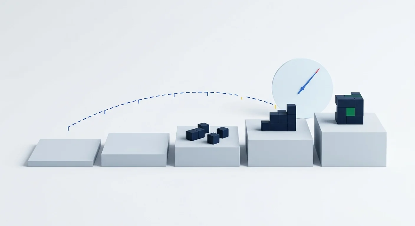 Composition abstraite d'un plan de progression par étapes, du volume le plus bas au plus élevé